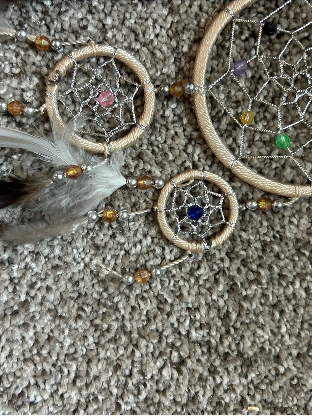 Beige Boho Dreamcatcher Wall Hanging with Multicolor Beads